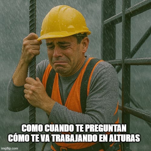 un hombre llorando como cuando te preguntan como te va trabajando en alturas